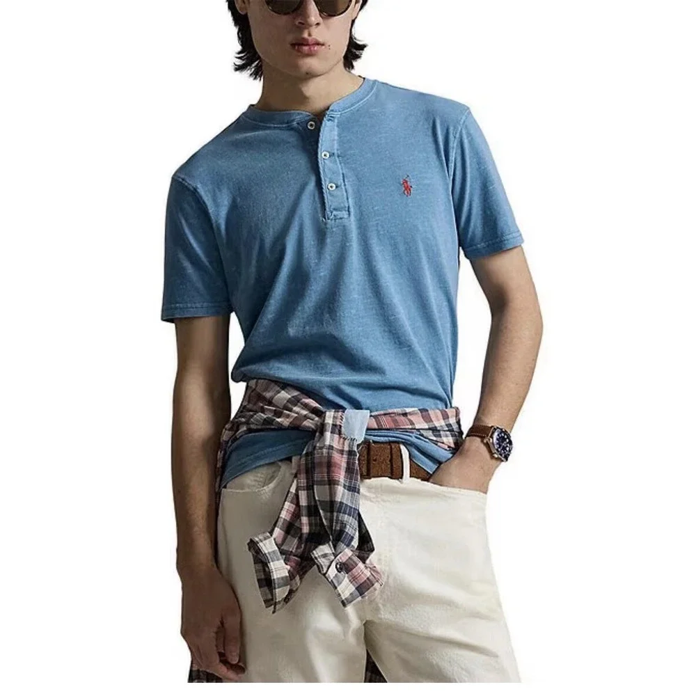 Polo Country Ralph Lauren Slub Jersey Short Sleeve Henley T-Shirt XXL Blue